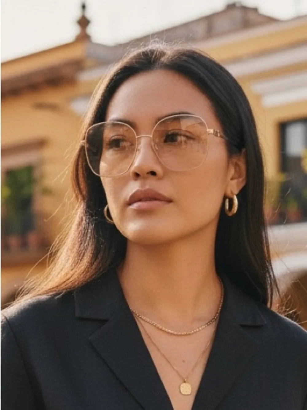 Gucci Gold Metal Oversized Square Women's Sunglasses - Gold - Picture 2 of 5